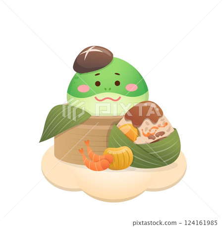 雲朵與綠色的蛇卡通人物,慶祝端午節的平面設計與插圖 雲朵與綠色的蛇卡通人物,慶祝端午節的平面設計與插圖 124161985
