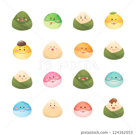Sticky rice and snake mascot avatar set, flat illustration, Chinese festival Dragon Boat Festival 124162053