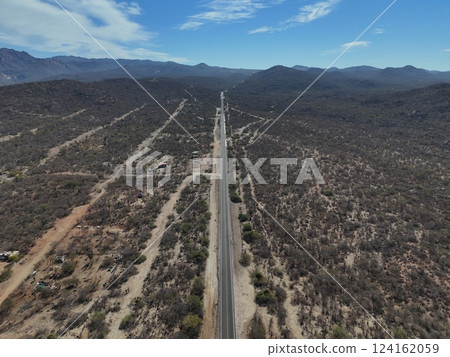 Road from la paz to la ventana punta arena aerial landscape drone shot 124162059