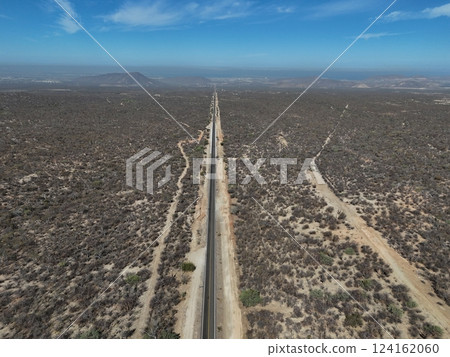 Road from la paz to la ventana punta arena aerial landscape drone shot 124162060