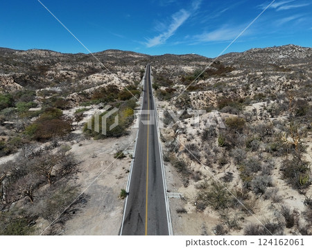 Road from la paz to la ventana punta arena aerial landscape drone shot 124162061