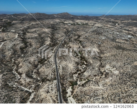 Road from la paz to la ventana punta arena aerial landscape drone shot 124162063