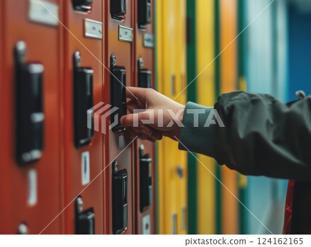 Nostalgic moment of a student closing their locker for the last time, symbolizing the end of an era and a chapter in their life 124162165