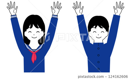 男女學生舉起手臂的插圖 124162606