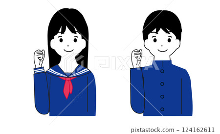 Illustration of male and female students doing a fist pump Illustration of male and female students doing a fist pump 124162611
