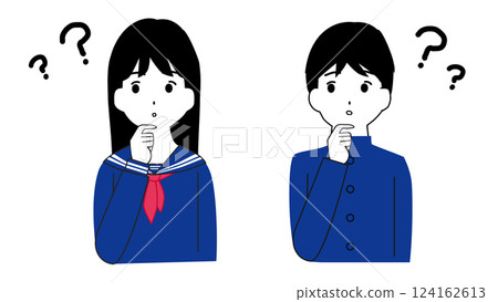 Illustration of male and female students with doubts 124162613