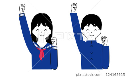 Illustration of male and female students raising their fists 124162615