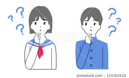 Illustration of male and female students with doubts 124162618