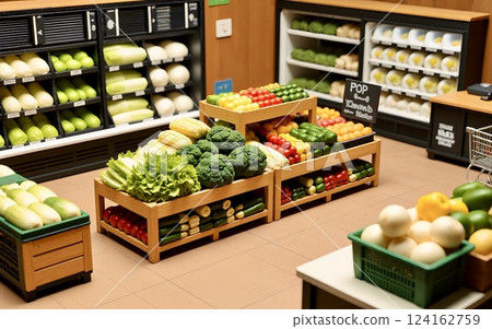 Miniature supermarket | Fresh section with colorful vegetables 124162759