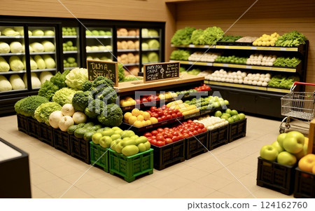 Miniature supermarket | Fresh section with colorful vegetables 124162760