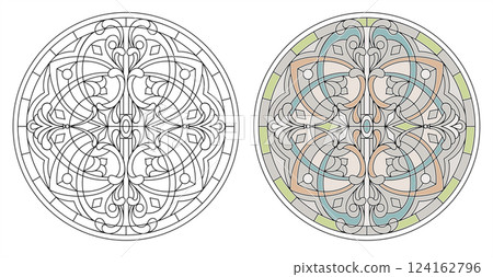 Gothic stained glass for a round window Gothic stained glass for a round window 124162796
