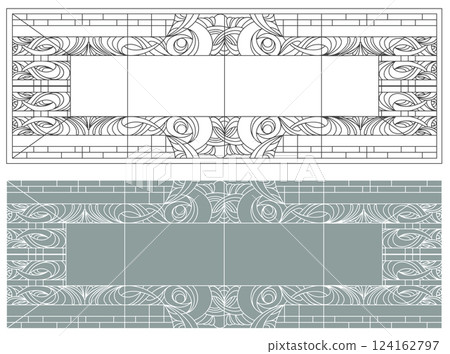 Stained glass panel with art deco ornament Stained glass panel with art deco ornament 124162797