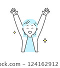 Illustration of a woman rejoicing with both hands raised 124162912