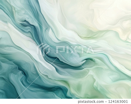 A smooth, blurred texture resembling the flow of water, with gentle color transitions between soft greens and blues, evoking calmness and natural beauty 124163001