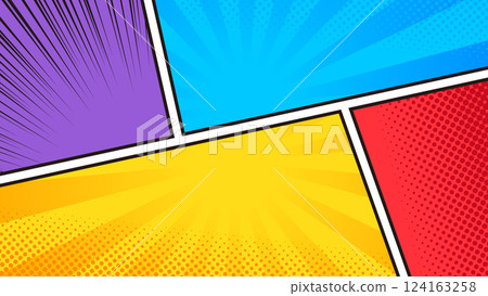 16:9 size background material: Colorful and lively American comic book style framed background vector illustration 124163258