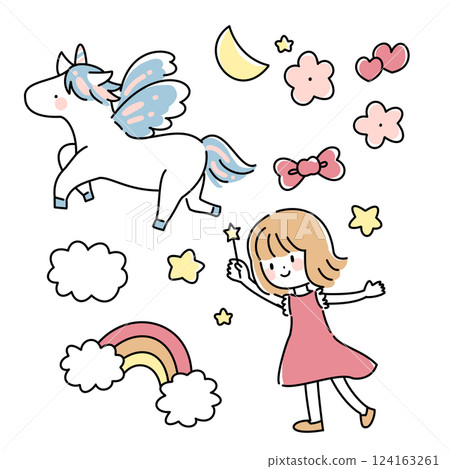 Cute illustration of a unicorn and a girl 124163261