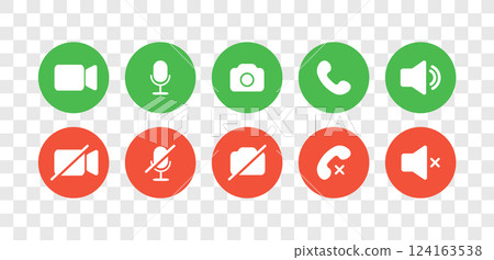Videocall Icon. Online call control symbol set. Basic icons for video conference, webinar and video chat. Flat Vector illustration Videocall Icon. Online call control symbol set. Basic icons for video conference, webinar and video chat. Flat Vector illustration 124163538