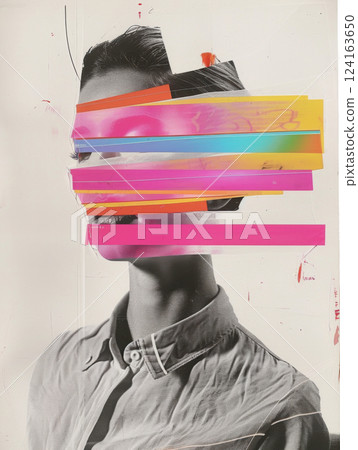 Alluring neon color block portrait with a sultry gaze 124163650