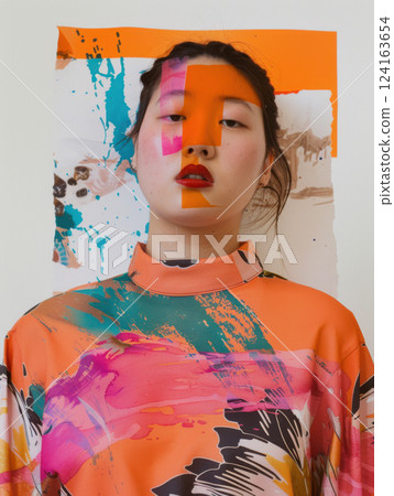 Bold painterly collage on modern fashion portrait 124163654