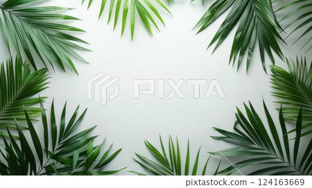 Frame of tropical palm leaves on white minimalist background 124163669