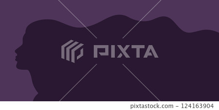 Abstract silhouette of a woman with long hair in profile. Woman with long flowing hair. Template for beauty salon, hair salon, Womens Day 124163904