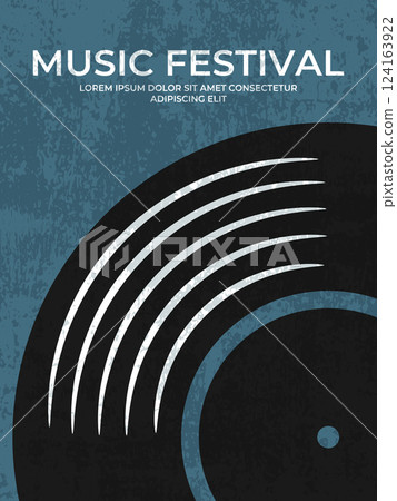 Grunge music festival poster design with vinyl record silhouette. Music festival template. Vector illustration 124163922