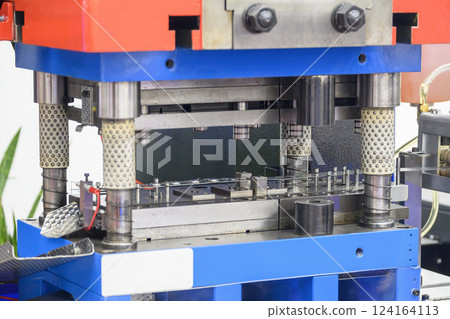 The metalworking process by progressive die in the light blue scene. 124164113