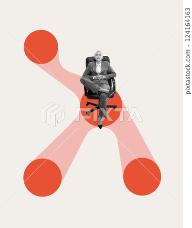 Executive decision-making. Business leader positioned at center of corporate network, symbolizing authority, structured leadership, financial strategy 124164163