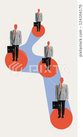 Market hierarchy. Business professionals positioned on strategic nodes, symbolizing corporate ladder, career growth, structured leadership 124164176