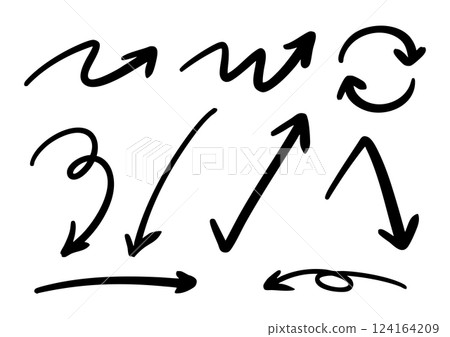 向量筆手繪箭頭設定黑白 向量筆手繪箭頭設定黑白 124164209