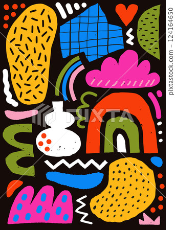 Abstract organic shape poster with naive geometric doodles. Abstract organic shape poster with naive geometric doodles. 124164650