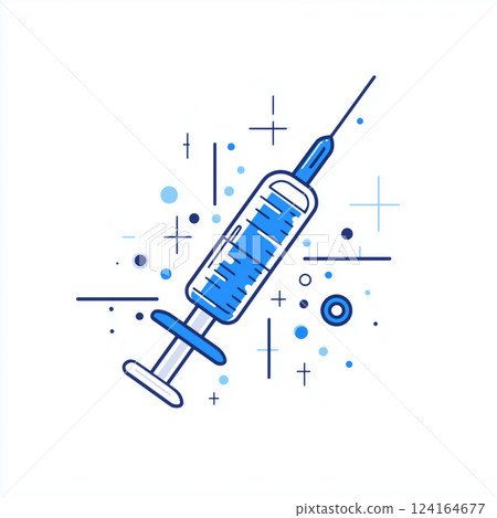 Illustration of a syringe with blue accents 124164677