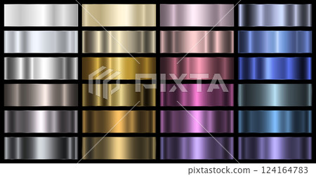 A set of shiny metallic gradients. The texture of a smooth metal surface. 124164783