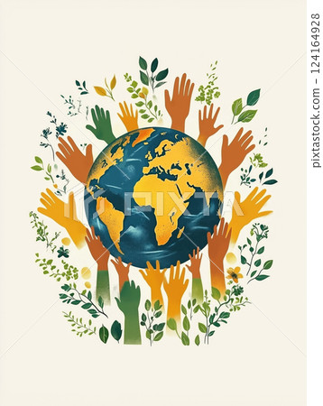 Hands reaching for a vibrant planet surrounded by nature Hands reaching for a vibrant planet surrounded by nature 124164928