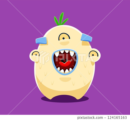 Halloween font digit 0 zero bizarre monster character. Spooky fantasy three eyes monster font figure or number, bizarre alien beast vector typeface numeral symbol or Halloween creature typeset digit 124165163
