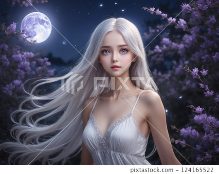 Young woman in a beautiful white dress 124165522