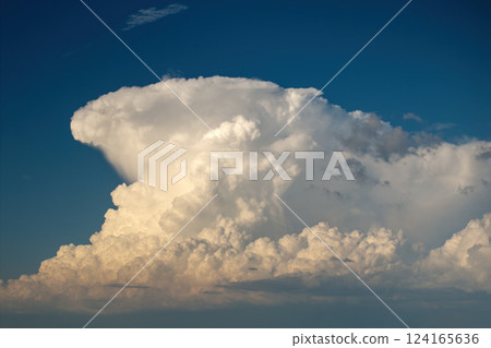 Bright landscape of blue sky with flying white clouds. Colorful summer skyscape Bright landscape of blue sky with flying white clouds. Colorful summer skyscape 124165636