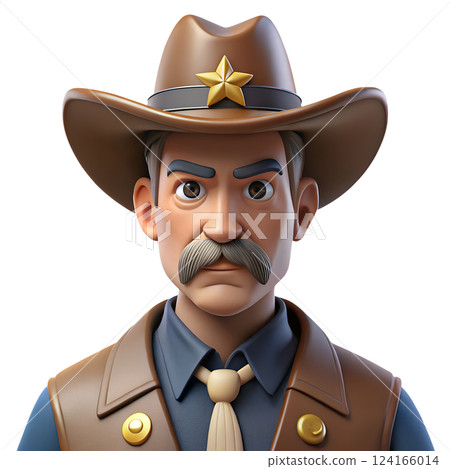 Wild West sheriff portrait 3d illustration isolated on the transparent background 124166014