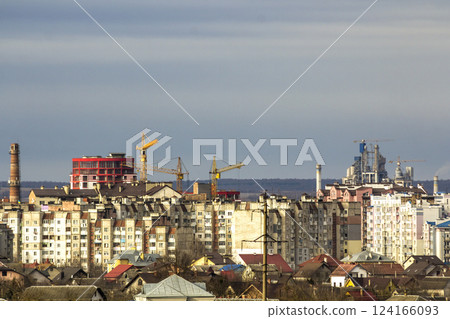 Aerial view of Ivano-Frankivsk city, Ukraine with high buildings 124166093