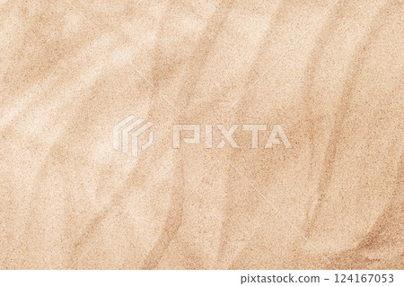 A tropical summer background featuring soft beach sand with delicate palm leaf shadows 124167053