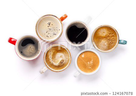 A steaming cups of freshly brewed coffee 124167078