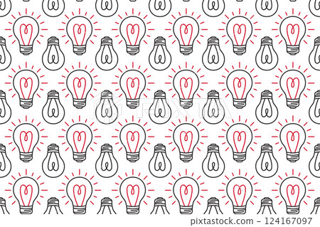 Seamless pattern with light bulbs against a white background. Simple design hand drawn style 124167097