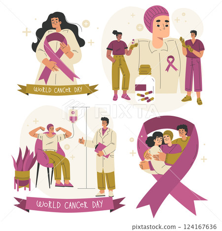 World Cancer Day Doctors and Patient Celebrate Vector Set World Cancer Day Doctors and Patient Celebrate Vector Set 124167636