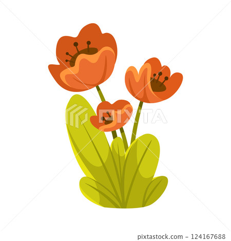 Flower with Stem and Grass as Forest and Woodland Element Vector Illustration 124167688