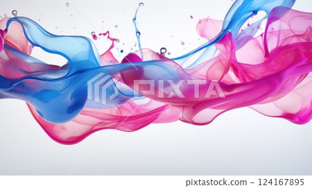 colorful liquid splashes in blue and pink colors on clean background 124167895