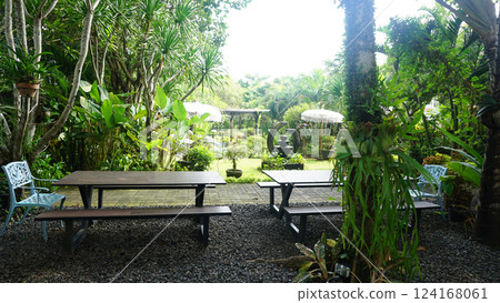 Traditional Bali style outdoor cafe in Ubud with view on forest, Bali, Indonesia Traditional Bali style outdoor cafe in Ubud with view on forest, Bali, Indonesia 124168061