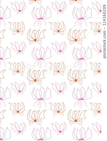Seamless pattern with exotic Flame Lily. Tropical floral pattern with elegant botanical flowers with line art outline style. Vector illustration for fashion print, fabric, home decor, wrapping paper 124168289