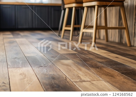 Wooden floor and chair in a cafe 124168562
