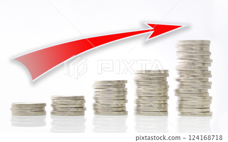Concept marketing finance business and coins red up arrow Concept marketing finance business and coins red up arrow 124168718
