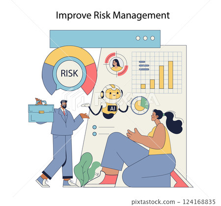 Robot advisor assists in enhancing risk management strategies through effective data analysis and visual representations. This collaboration suggests improved decision-making for businesses. 124168835
